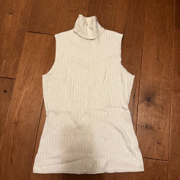 RW&CO Cream Ribbed Sleeveless Turtleneck Top | Size M | VGUC | Soft Cotton Blend - Picture 4 of 4